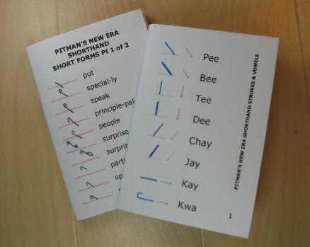 Pitman's New Era Shorthand folded books  short forms, strokes & vowels