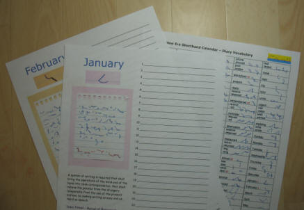 Pitman's New Era Shorthand perpetual calendar and vocabulary lists