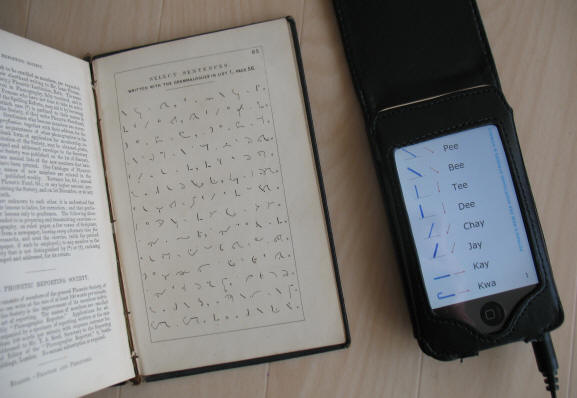 Manual of Phonography 1852 and Ipod open